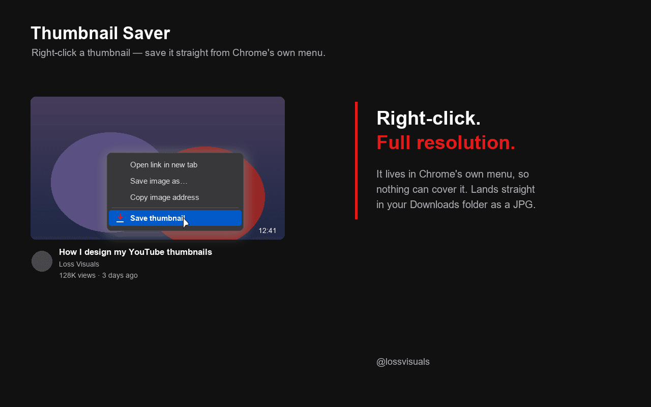 Right-click menu on a YouTube thumbnail showing the added "Save thumbnail" entry