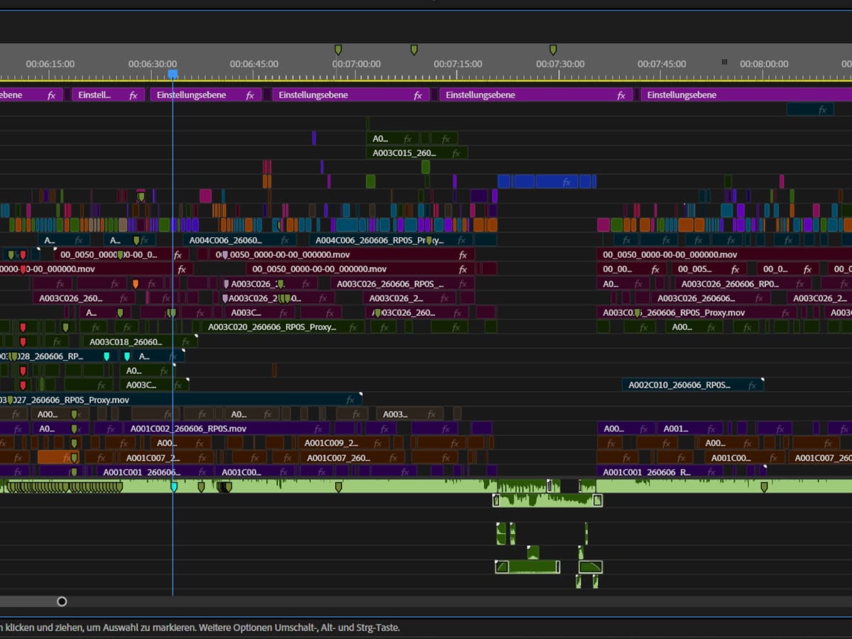 Editing timeline of a music video production